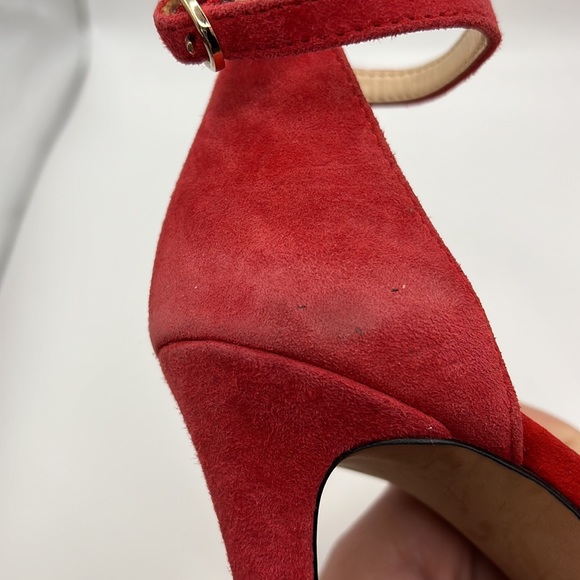 Jessica Simpson Red Strappy High Heels Stiletto Shoes Pumps Suede Leather Ankle - Picture 9 of 15